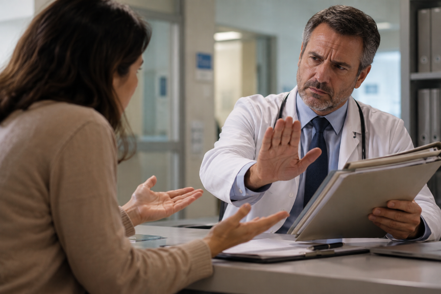 Paciente solicita prontuário médico e encontra recusa durante atendimento em hospital.